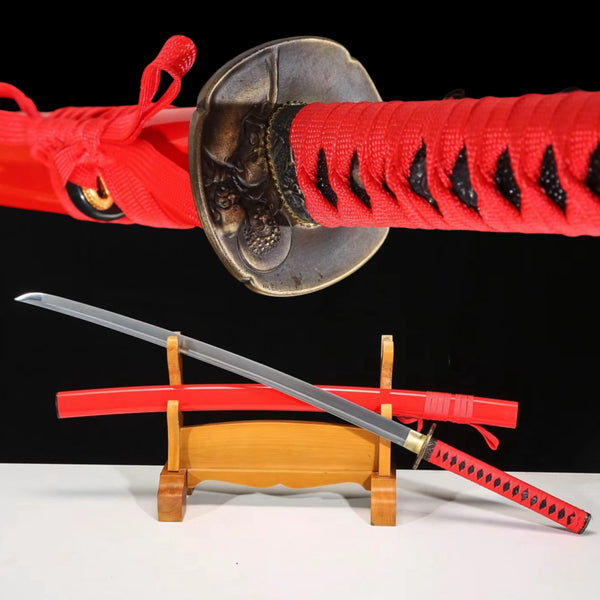 Katana Zhengxiu Medium Carbon Steel Red Saya 正秀 | KatanaSwordArt Katana For Sale