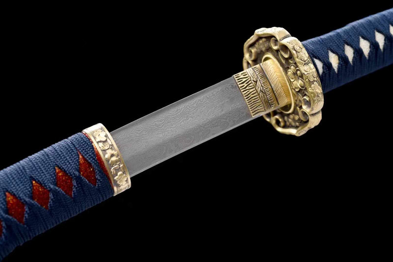 Tachi Sword Fujiwara Damascus Folded Steel Red Saya 藤原 | KatanaSwordArt Katana For Sale