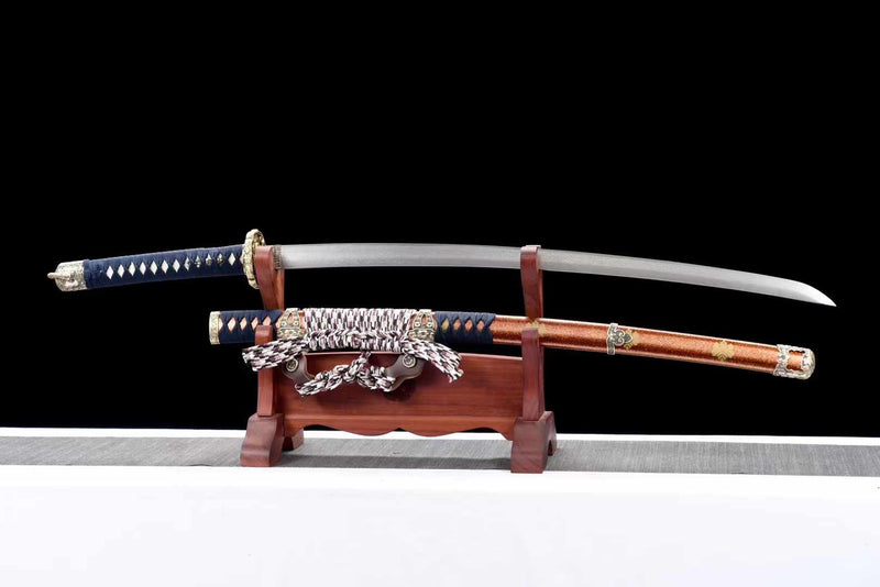 Tachi Sword Fujiwara Damascus Folded Steel Red Saya 藤原 | KatanaSwordArt Katana For Sale