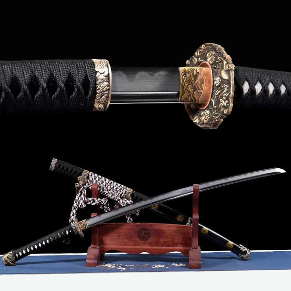 Tachi Sword Huche Sanmai Steel Clay Tempered Black Saya 虎徹 | KatanaSwordArt Katana For Sale