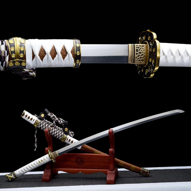 Tachi Sword Jinyin Spring Steel White Tsuka Ito 金櫻 | KatanaSwordArt Katana For Sale