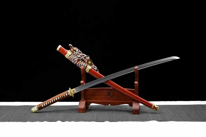 Tachi Sword JinZhuang T10 Clay Tempered Red Saya 金裝 | KatanaSwordArt Katana For Sale