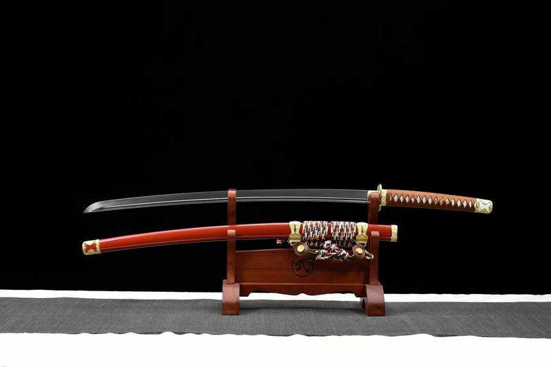 Tachi Sword JinZhuang T10 Clay Tempered Red Saya 金裝 | KatanaSwordArt Katana For Sale