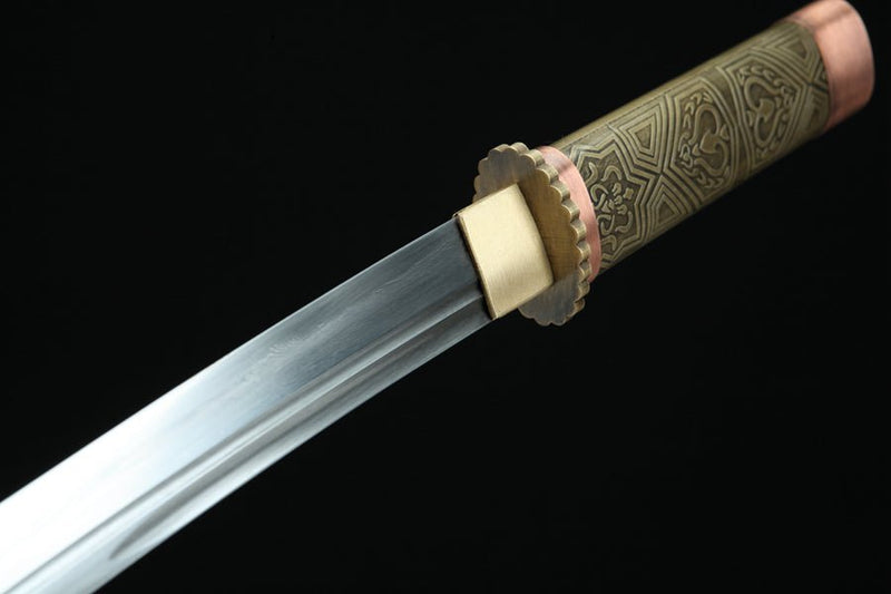 Tanto Sword Wushen Damascus Folded Clay Tempered Brass 武神 | KatanaSwordArt Tanto For Sale