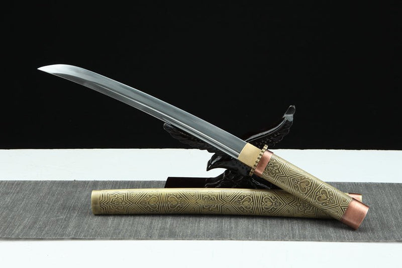 Tanto Sword Wushen Damascus Folded Clay Tempered Brass 武神 | KatanaSwordArt Tanto For Sale