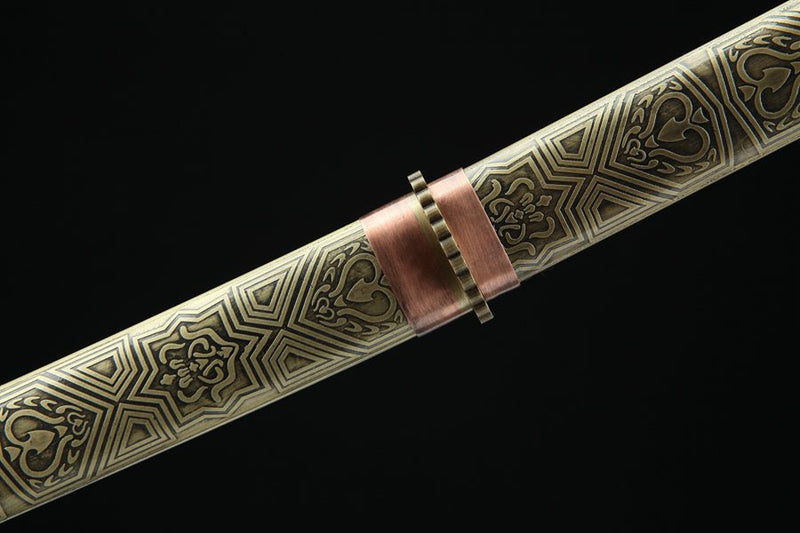 Tanto Sword Wushen Damascus Folded Clay Tempered Brass 武神 | KatanaSwordArt Tanto For Sale