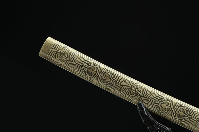 Tanto Sword Wushen Damascus Folded Clay Tempered Brass 武神 | KatanaSwordArt Tanto For Sale