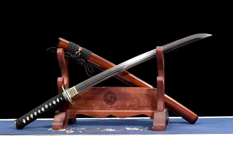 Wakizashi Kogarasu Maru Sandalwood Bamboo T10 Clay Tempered 檀竹 | KatanaSwordArt Wakizashi For Sale