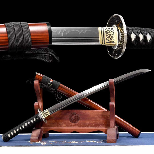 Wakizashi Kogarasu Maru Sandalwood Bamboo T10 Clay Tempered 檀竹 | KatanaSwordArt Wakizashi For Sale