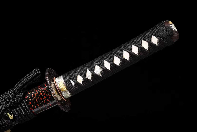 Wakizashi Sword Hua Kai Damascus Folded Clay Tempered 花开 | KatanaSwordArt Wakizashi For Sale