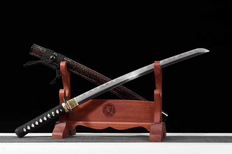 Wakizashi Sword Hua Kai Damascus Folded Clay Tempered 花开 | KatanaSwordArt Wakizashi For Sale