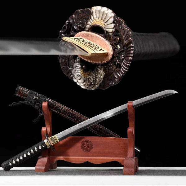 Wakizashi Sword Hua Kai Damascus Folded Clay Tempered 花开 | KatanaSwordArt Wakizashi For Sale 2025