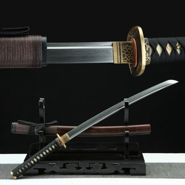 Wakizashi Sword Jiangtai Damascus Folded Clay Tempered 姜太 | KatanaSwordArt Wakizashi For Sale