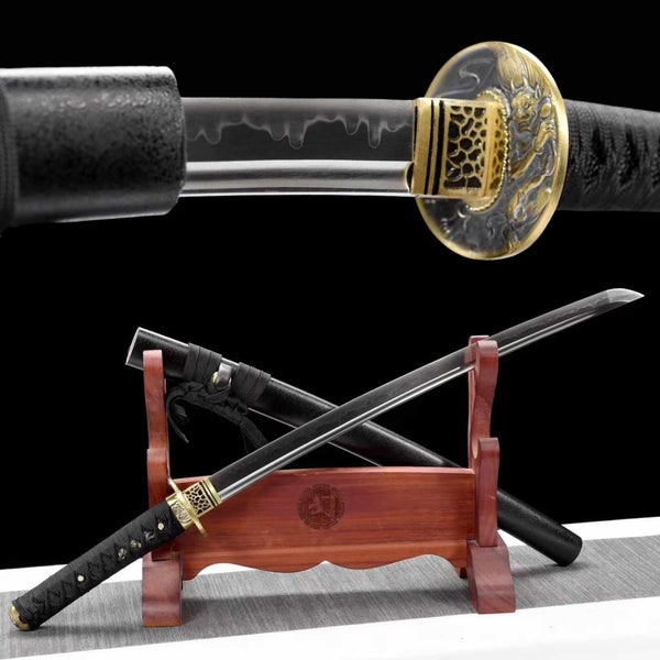 Wakizashi Sword JingGang T10 Clay Tempered Black Saya 金剛 | KatanaSwordArt Wakizashi For Sale