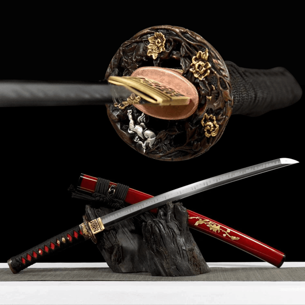 Wakizashi Sword Magpie T10 Clay Tempered Red Saya 喜鵲 | KatanaSwordArt Wakizashi For Sale 2025