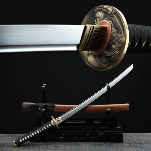 Wakizashi Sword Wushi Damascus Folded Wood Saya 武士 | KatanaSwordArt Wakizashi For Sale