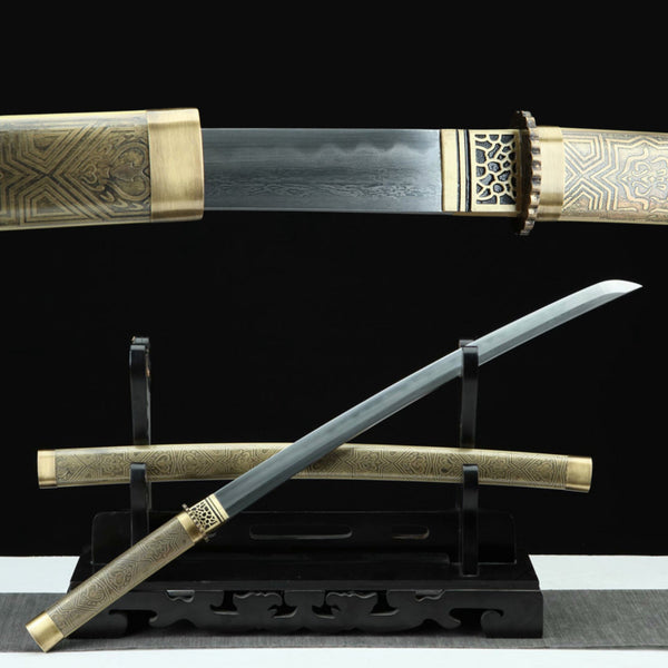 Wakizashi Sword Xintao Damascus Folded Brass Saya 心桃 | KatanaSwordArt Wakizashi For Sale 2025