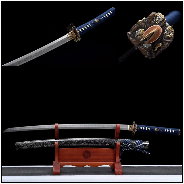 Classic Katana, Real Hamon Japanese Samurai Katana Leather Handle Blac –  Sato Katana Forged