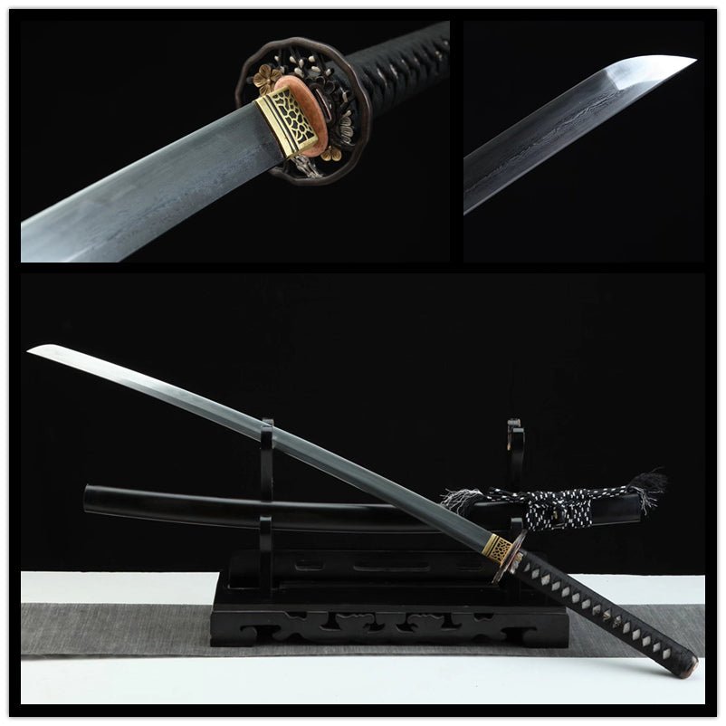 REAL Katana Plum Blossom Damascus Folded Clay Tempered Ebony Saya 梅花 ...