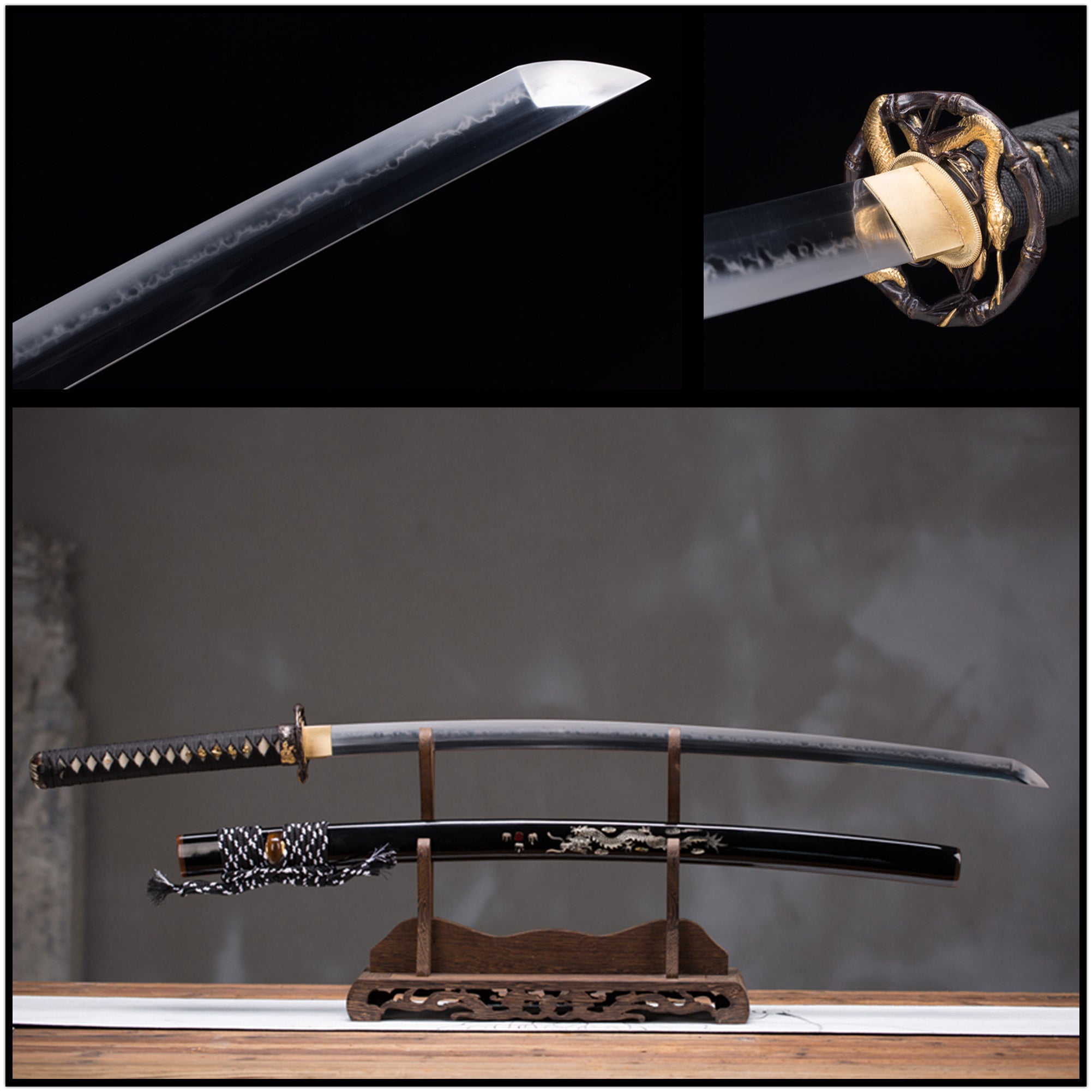 REAL Katana Snake Bones T10 Clay Tempered Shell Inlay 村正 | Samurai Swords