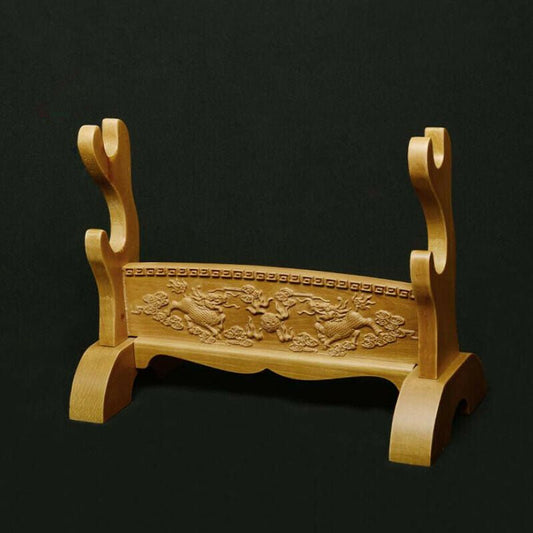 Sword Stand Double Kirin Carving Theme Double Layer Rack Base | KatanaSwordArt Sword Stand For Sale